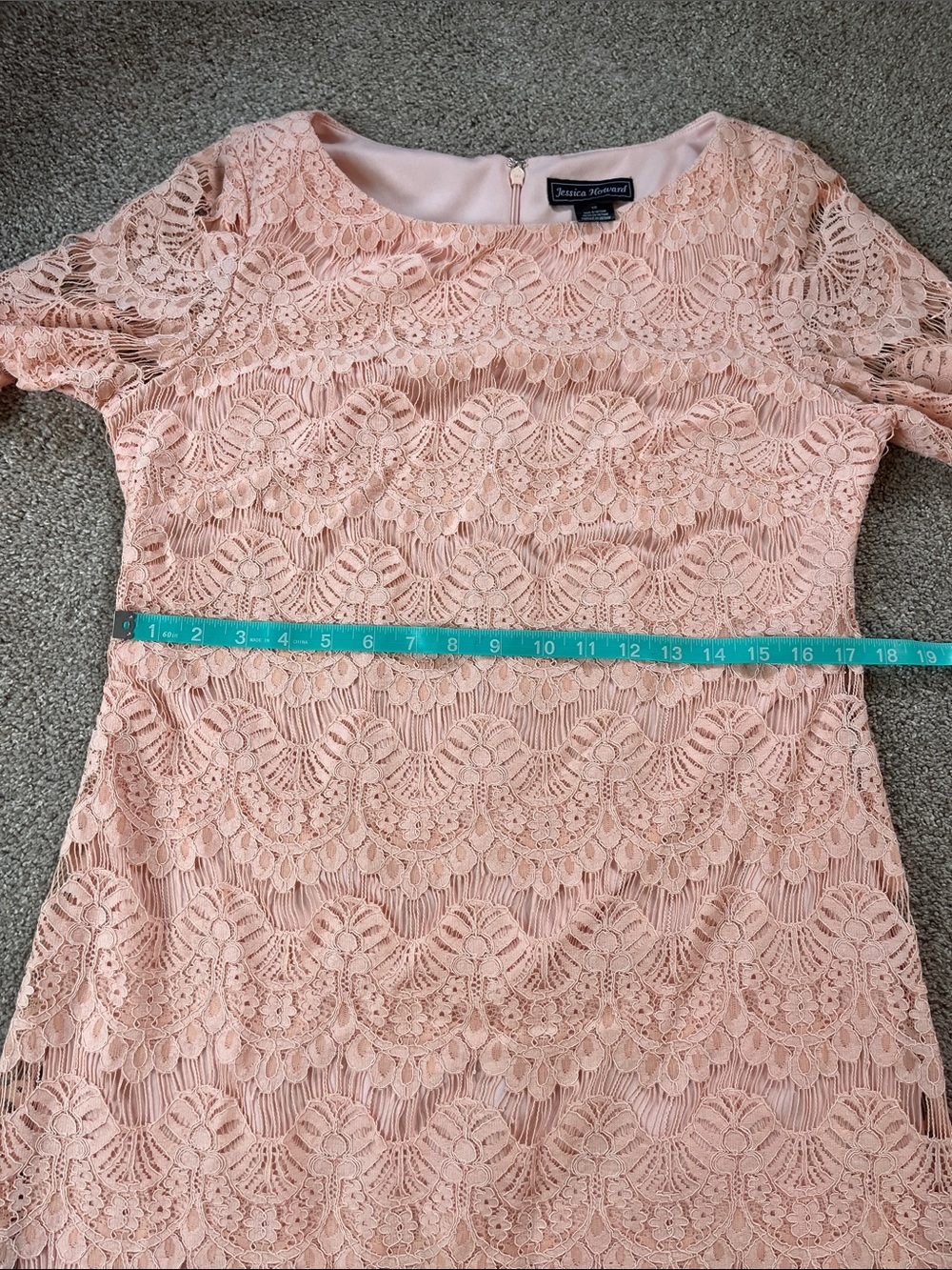 🍑🍑🍑Jessica Howard Elegant Bright Pastel Peach Boat Neck Lace Dress sz10 - Picture 11 of 16
